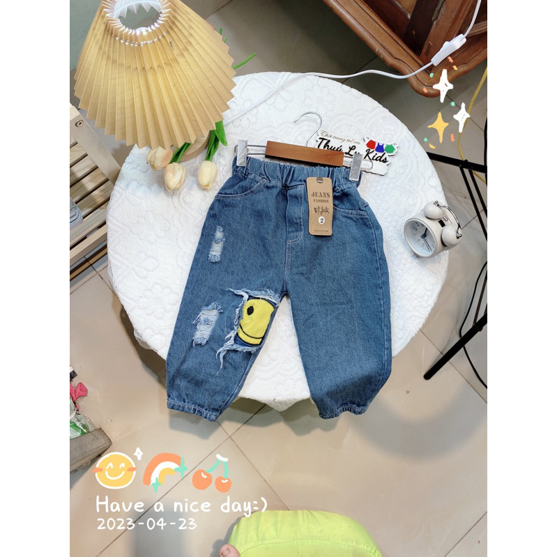 Quần bò mẫu nửa mặt cười cho bé trai bé gái