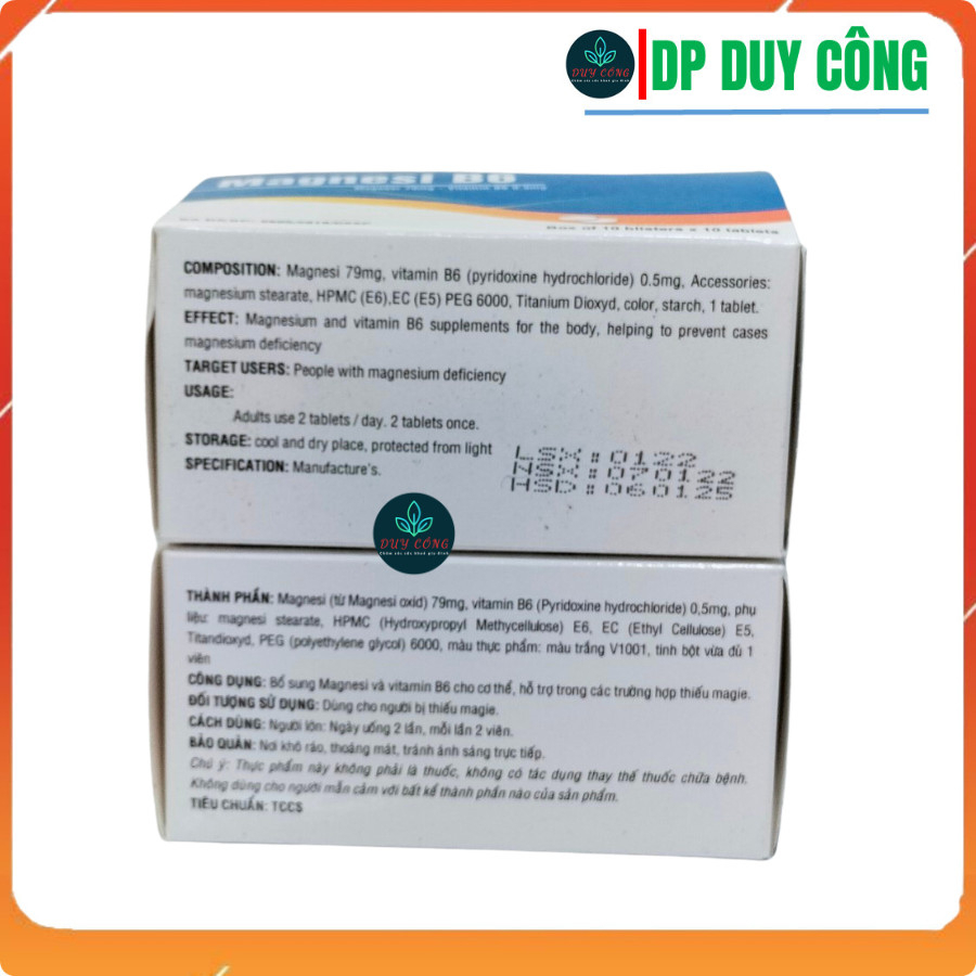 Magnesi B6 hộp 100 viên - Bổ sung magie và vitamin B6 cho cơ thể - Dược Phẩm Duy Công