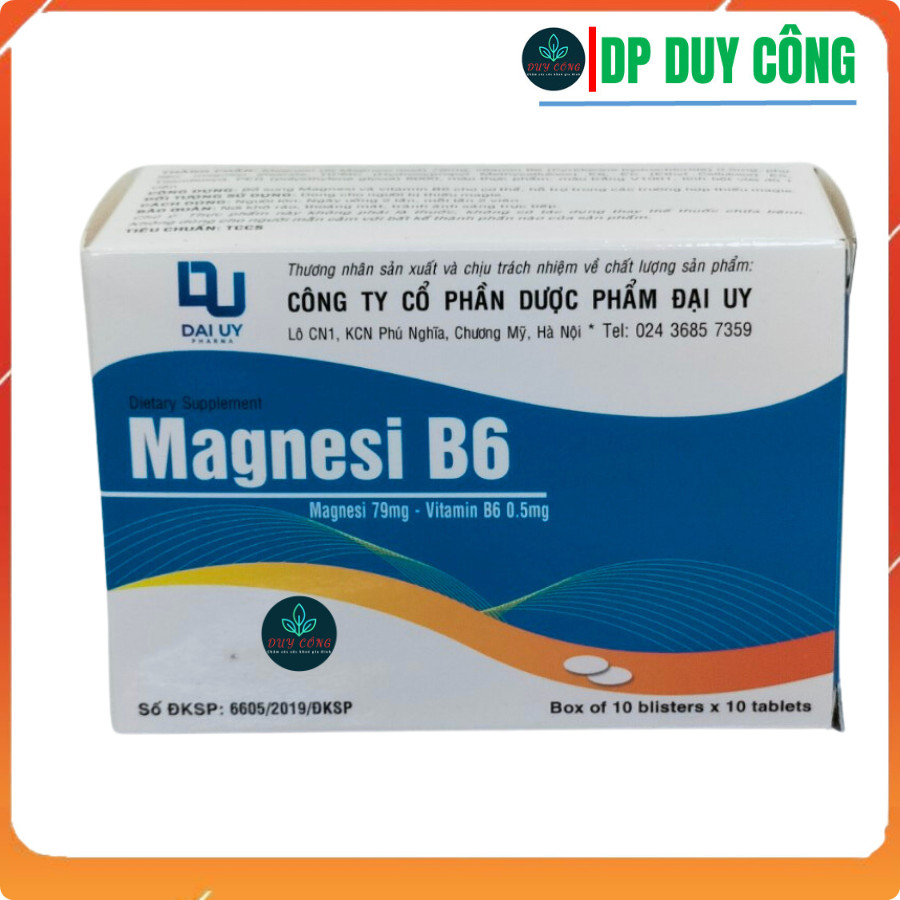 Magnesi B6 hộp 100 viên - Bổ sung magie và vitamin B6 cho cơ thể - Dược Phẩm Duy Công