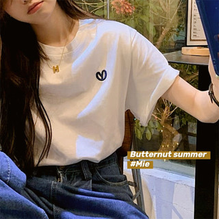 (ORDER) Áo phông nữ cộc tay basic thêu hình trái tim nhỏ trước ngực style đơn giản vải cotton