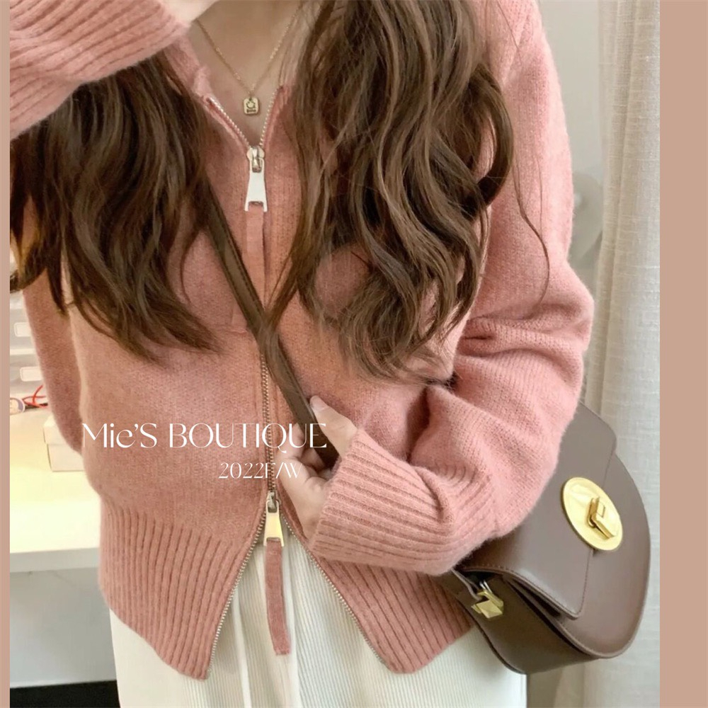 (ORDER) Áo len cardigan có mũ bo eo kéo khóa style đơn giản nhẹ nhàng vintage Hàn Quốc trẻ trung
