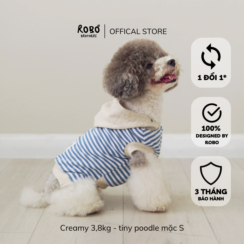 Áo cho chó mèo có nón sát nách mỏng nhẹ thoáng khí sọc trắng xanh HOBI HOODIE | ROBO
