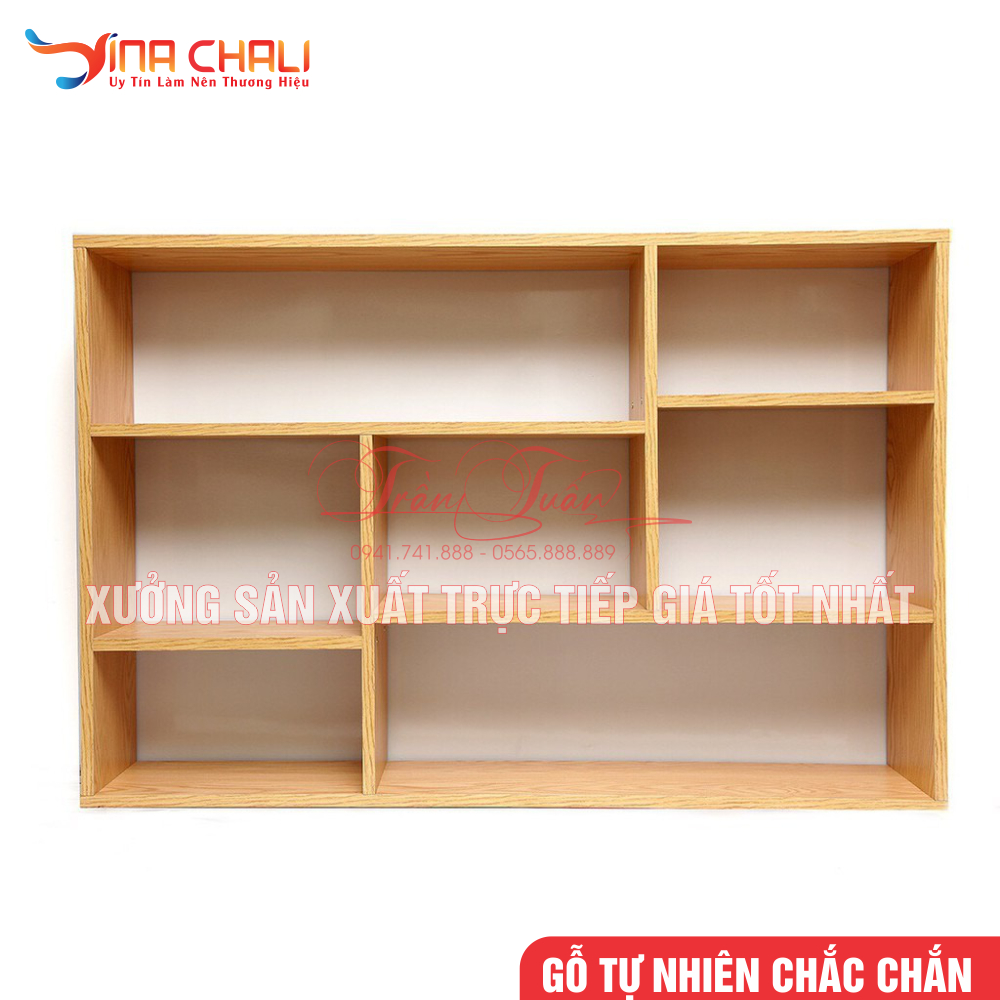 Kệ Sách Treo Tường Đa Năng Nhiều Ngăn, Dài 80cm, 100cm , 120cm - Gỗ Tự Nhiên Phủ Sơn PU Bóng Đẹp