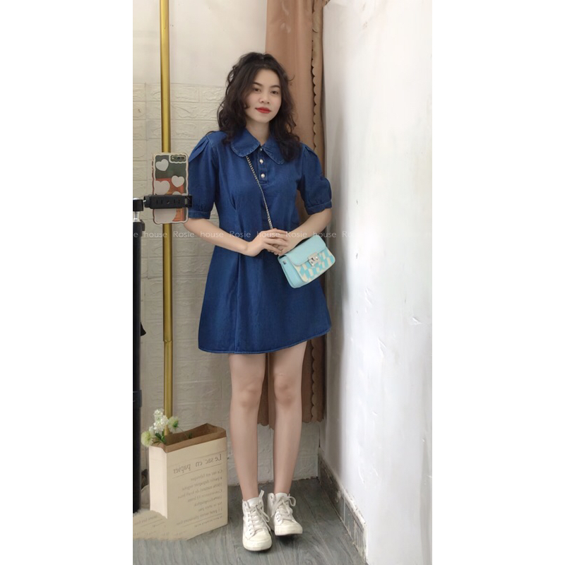 Váy jean cổ bèo dáng babydoll kèm hình thật