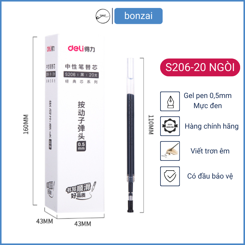 Ruột bút gel DELI S206  ngòi 0,5mm .
