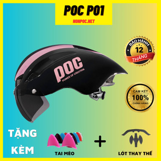 Nón xe đạp có kính poc 01 đen hồng
