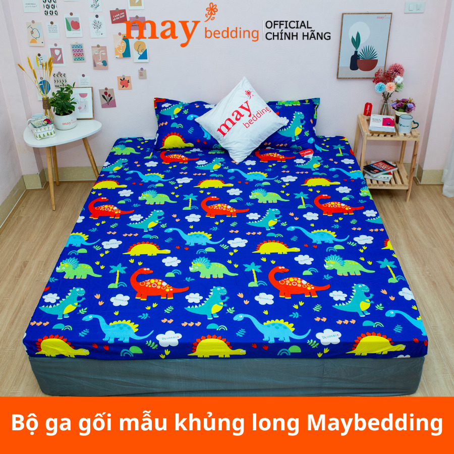 Bộ ga gối cotton poly Maybedding nhiều kích thước giường 1m2 1m6 1m8 2m2 mẫu khủng long