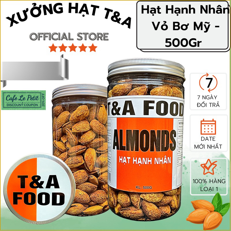 Hạnh Nhân Bơ Mỹ 500Gr cao cấp loại 1 hạt hạnh nhân còn vỏ vị bơ ngọt nhẹ hạt giòn - CHỢ HẠT T&A