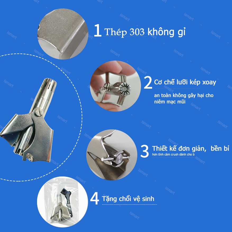 Dụng cụ tỉa lông mũi cơ học - an toàn, tiện lợi chất liệu inox 303 độ bền cao kèm hộp sắt cực sịn