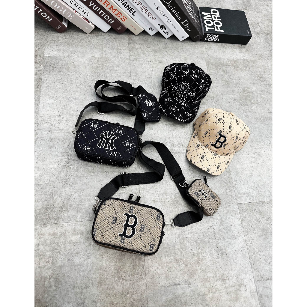 Túi đeo chéo MLB monogram mini crossbodybag NewYork màu đen hàng xuất dư cao cấp cho nam nữ thời trang Hàn Quốc