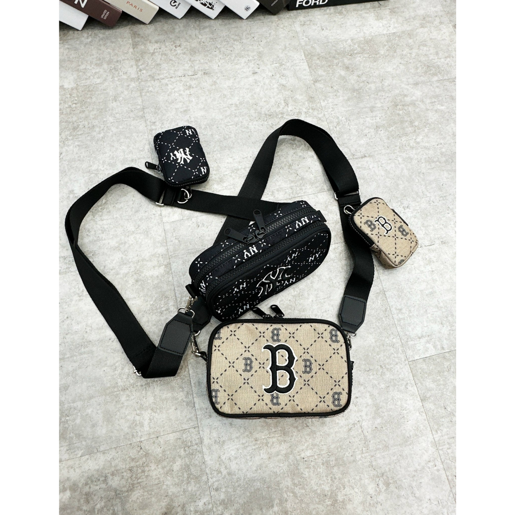 Túi đeo chéo MLB monogram mini crossbodybag NewYork màu đen hàng xuất dư cao cấp cho nam nữ thời trang Hàn Quốc