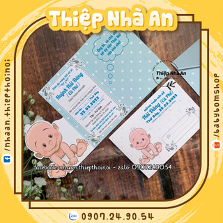 Thiệp Thôi Nôi - Thiệp Sinh Nhật dành cho bé trai xanh chấm bi