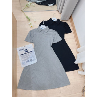 Váy midi cúc bọc tay bồng