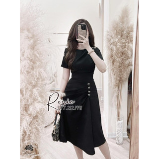 Váy xếp dúm vai đính nơ đá