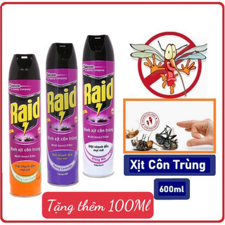 Xịt côn trùng raid hương cam chanh, không mùi, lavender chai 520ml