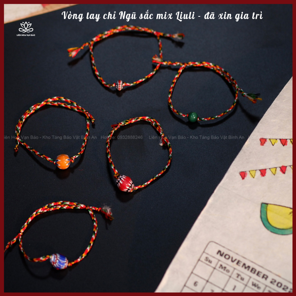 Vòng tay chỉ Ngũ Sắc May Mắn mix Liuli Tây Tạng - Liên Hoa Vạn Bảo