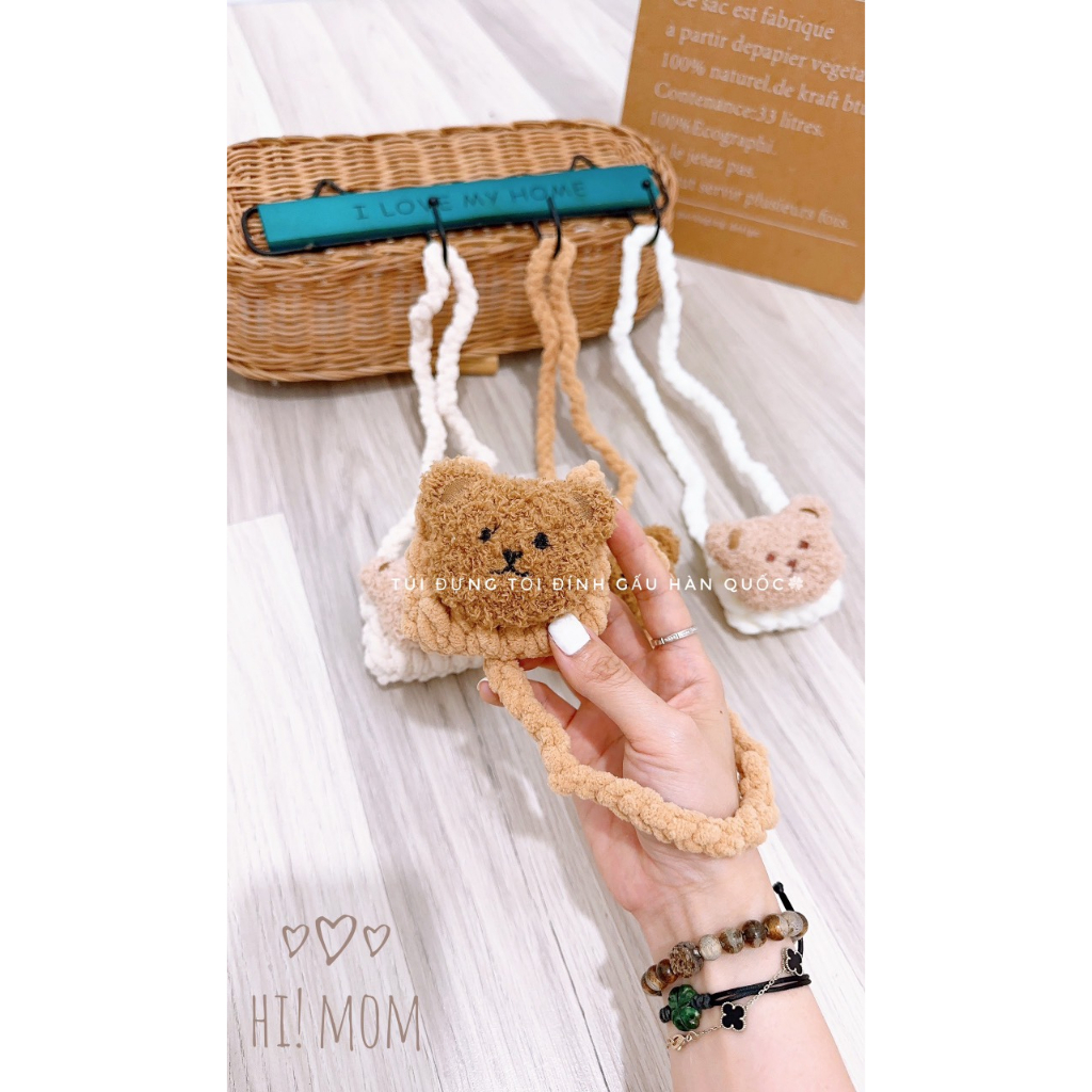 Túi đựng tỏi có gắn gấu xù phong cách Hàn cho bé yêu