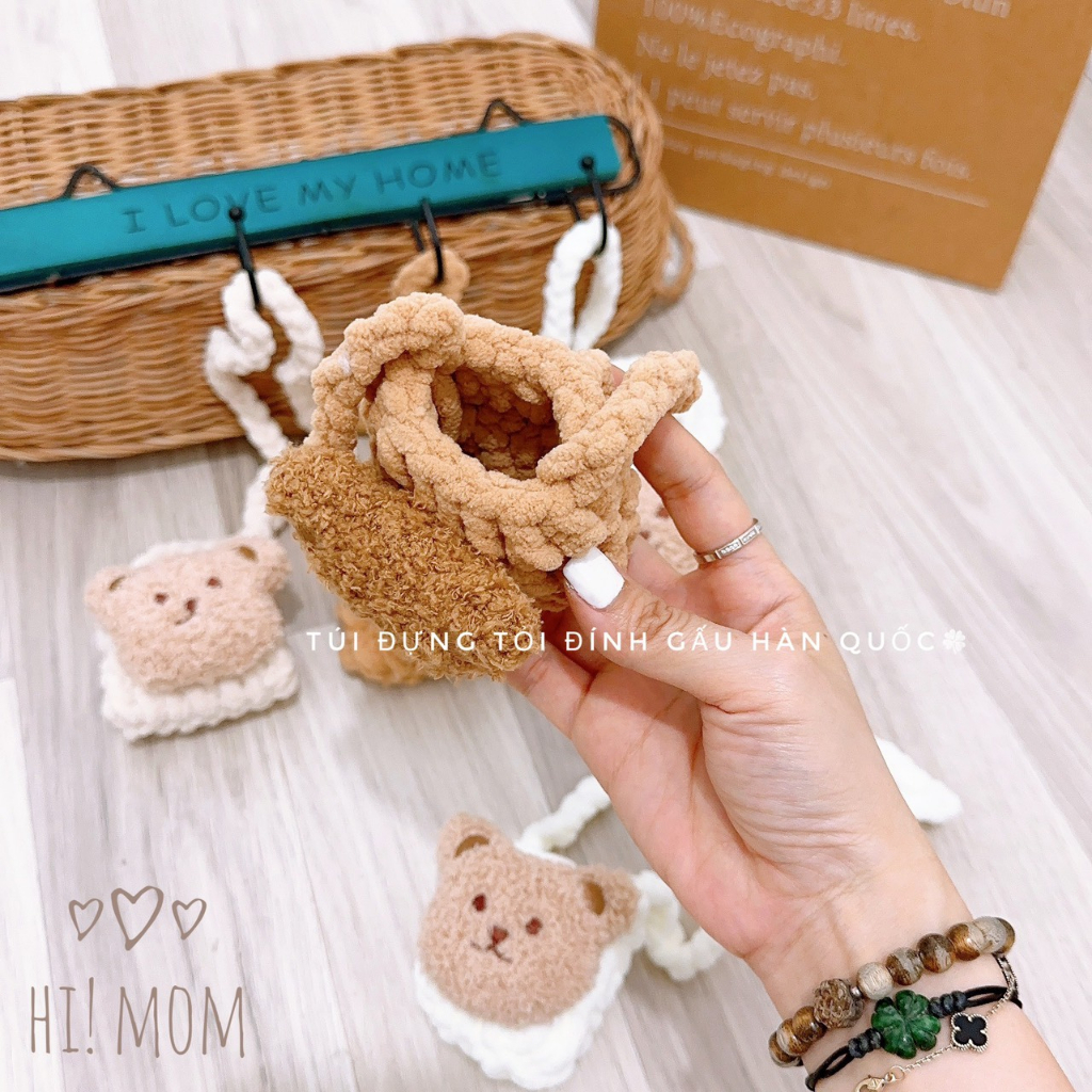 Túi đựng tỏi có gắn gấu xù phong cách Hàn cho bé yêu