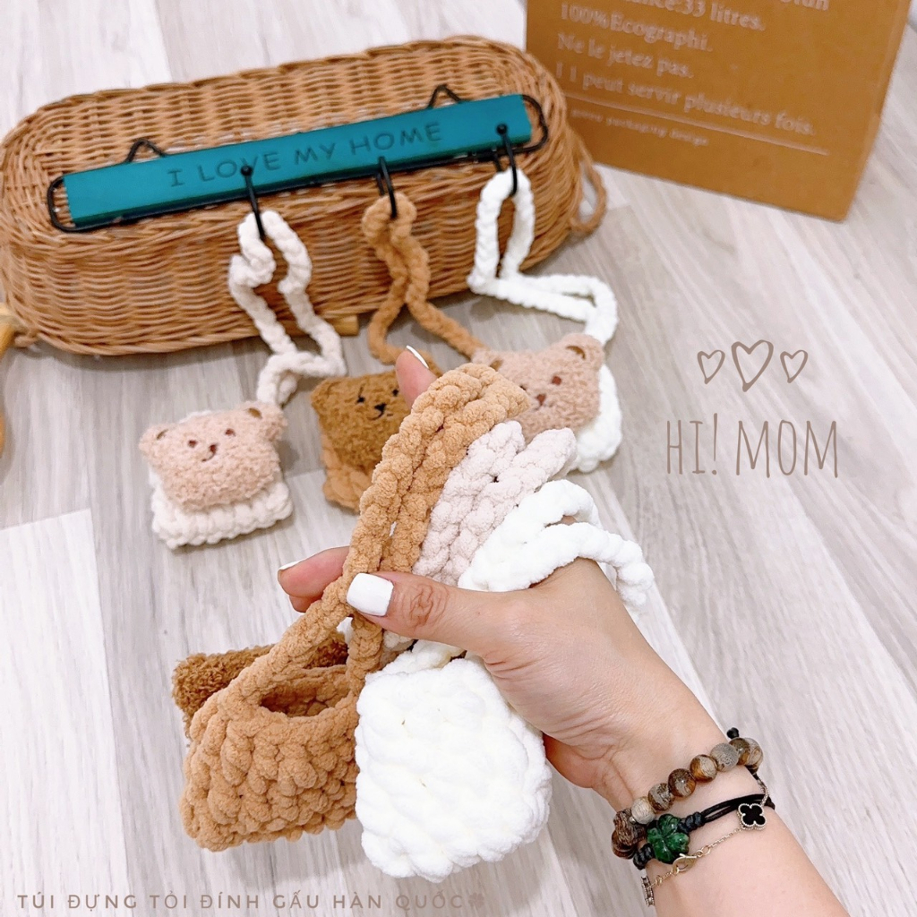 Túi đựng tỏi có gắn gấu xù phong cách Hàn cho bé yêu