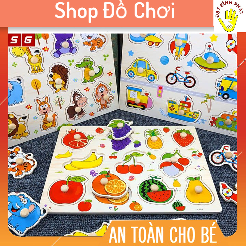 Đồ Chơi Bảng Ghép Hình Núm Gỗ, Bảng Núm Gỗ Ghép Hình, Chữ, Số... Cho Bé (Loại To Dày Đẹp), Đồ Chơi Phát Triển Trí Tuệ