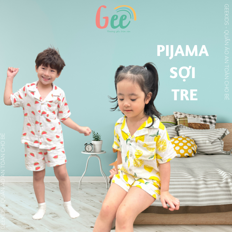 Bộ quần áo pijama xô sợi tre Gee cho bé trai bé gái mặc nhà, vải mềm mịn, thoáng mát, thấm hút, size 10-60kg