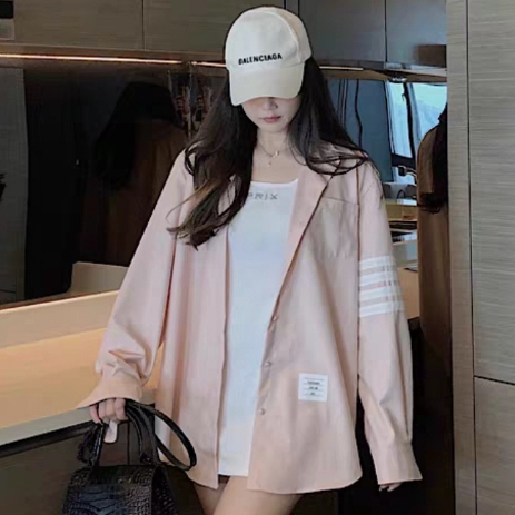 Áo Sơ Mi Hồng Cánh Sen Thomb 4 Vạch Tay Nữ Tính 🔸 Unisex, Form Rộng, Cotton, A280