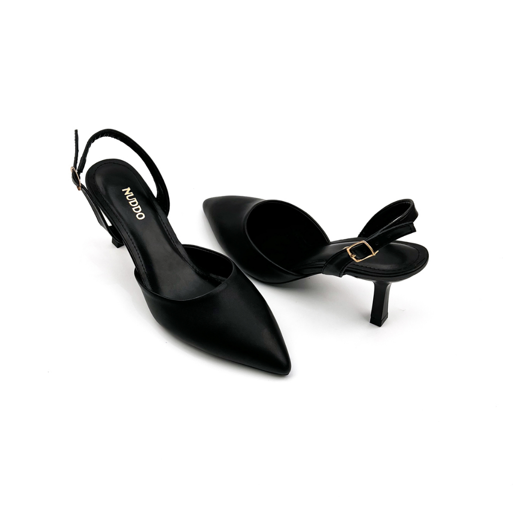 Giày cao gót nữ mũi nhọn 7 phân da thật dáng sandal phối quai sau thời trang Nuddo N777