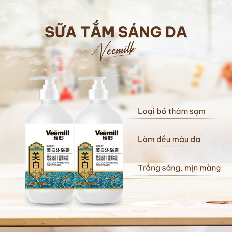 Sữa tắm Veemill 500ml trắng sáng da, mịn màng, mượt da