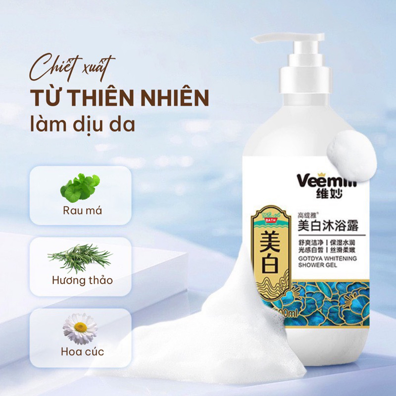 Sữa tắm Veemill 500ml trắng sáng da, mịn màng, mượt da