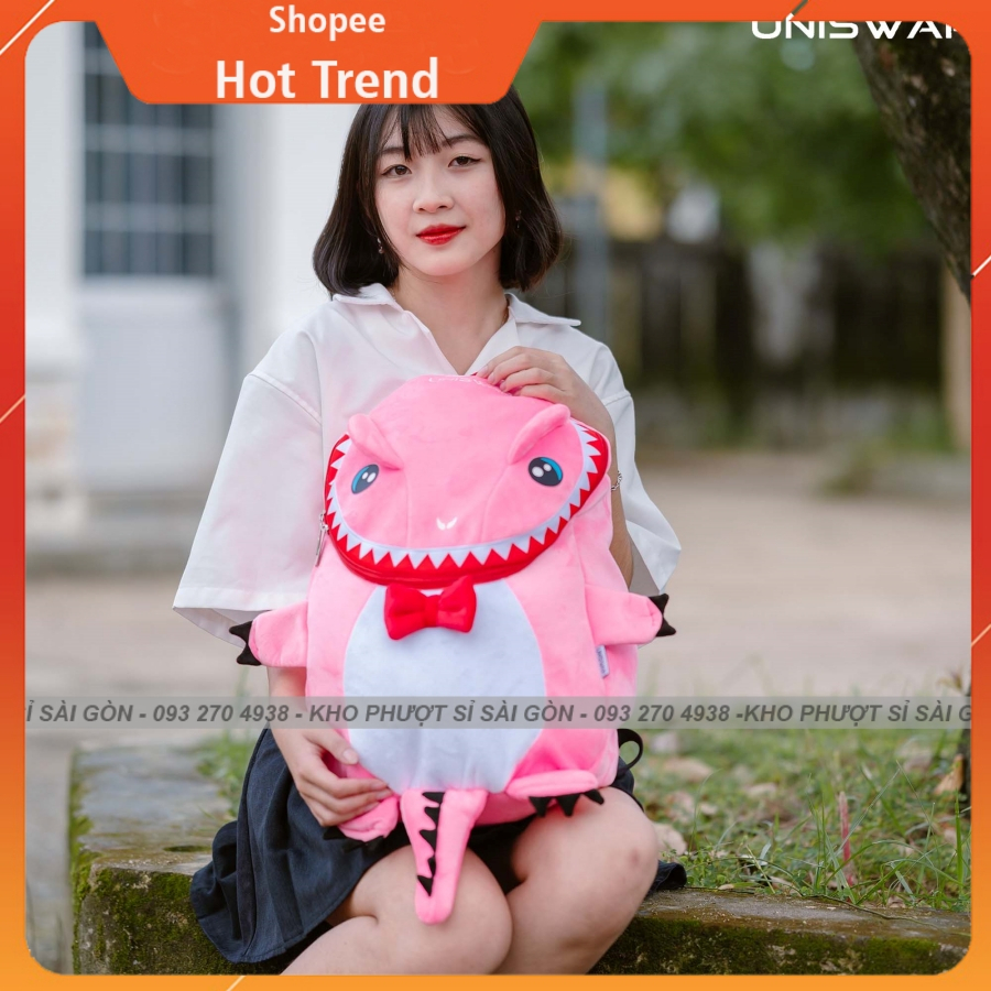 CÓ VIDEO – Mẫu balo vải nhung mịn như gấu bông hình Cá Sấu - Balo cá sấu nhung siêu cute cho nữ