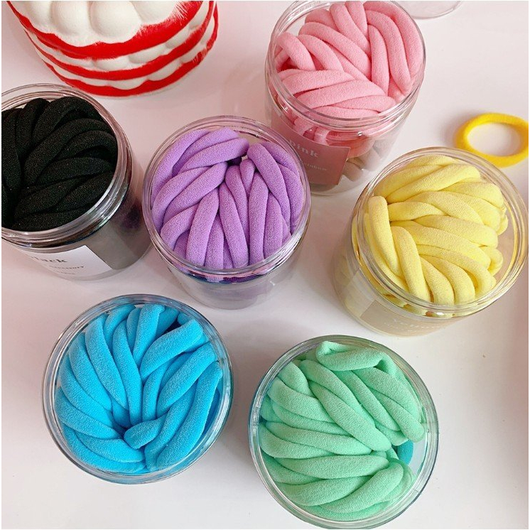 Hộp 50 thun cột tóc xinh đẹp nhiều màu cho nữ phụ kiện buộc tóc đơn giản êm ái chất lượng cao thời trang