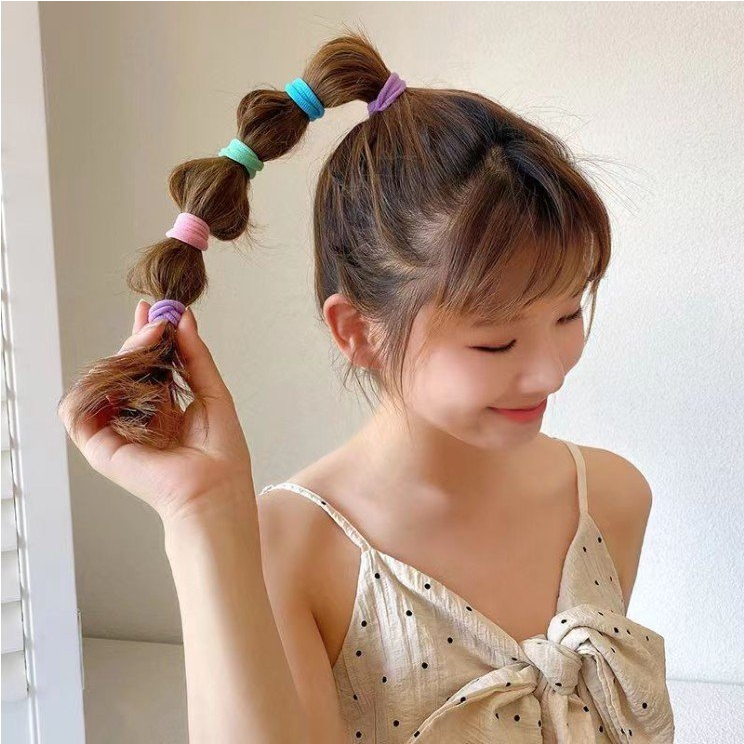Hộp 50 thun cột tóc xinh đẹp nhiều màu cho nữ phụ kiện buộc tóc đơn giản êm ái chất lượng cao thời trang