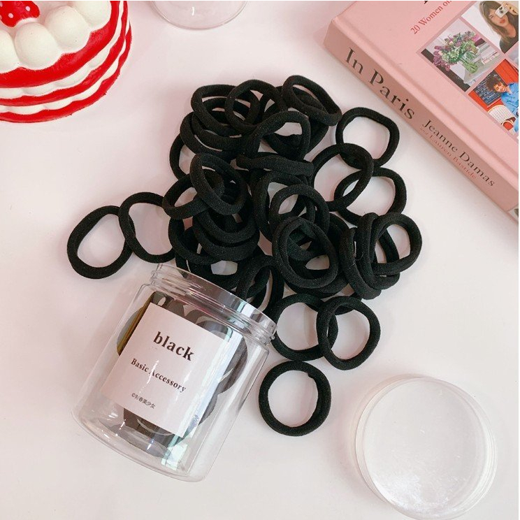 Hộp 50 thun cột tóc xinh đẹp nhiều màu cho nữ phụ kiện buộc tóc đơn giản êm ái chất lượng cao thời trang