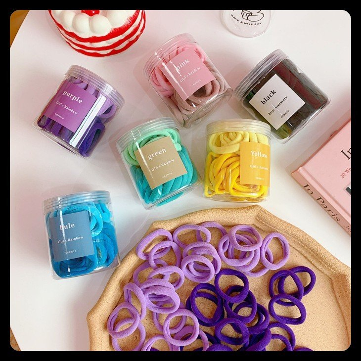 Hộp 50 thun cột tóc xinh đẹp nhiều màu cho nữ phụ kiện buộc tóc đơn giản êm ái chất lượng cao thời trang