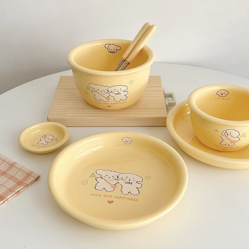 Chén dĩa gốm sứ cao cấp in hình cún bông dễ thương (Hàng có sẵn/Shop tự chụp)