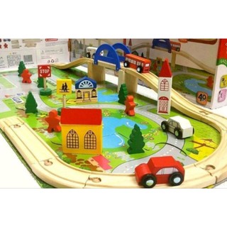 Đồ chơi gỗ mô hình giao thông thành phố tương lai, mô hình cầu đường bằng gỗ