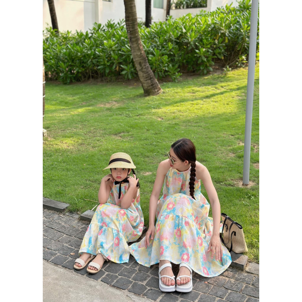 Set đồ đôi Mẹ và Bé Maxi màu trắng cao cấp 0