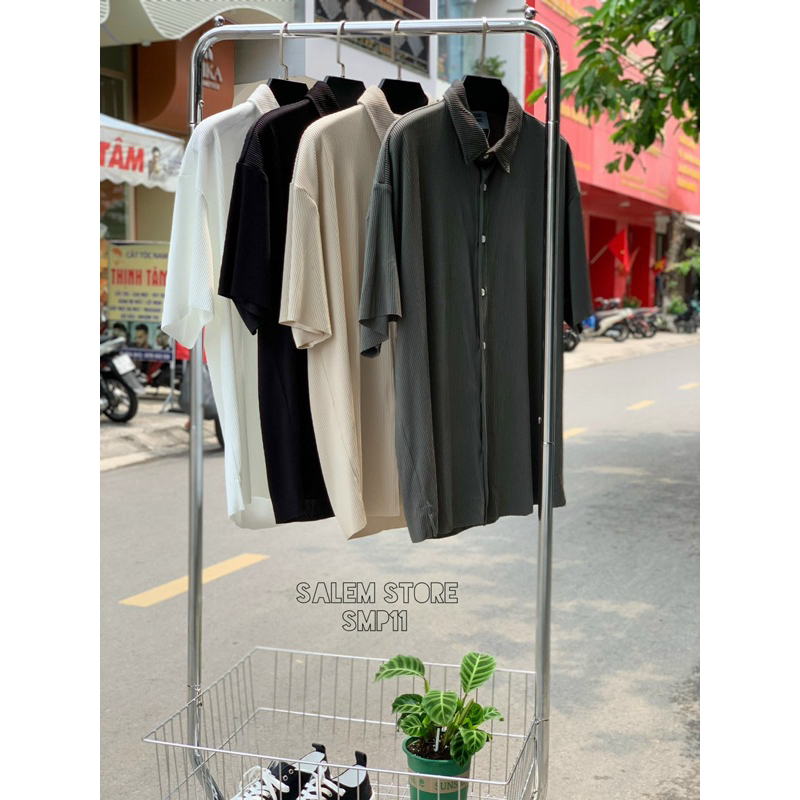 Áo sơ mi ngắn tay PEACEOUT STUDIOS P11 Trơn Basic Vải Thun Tăm