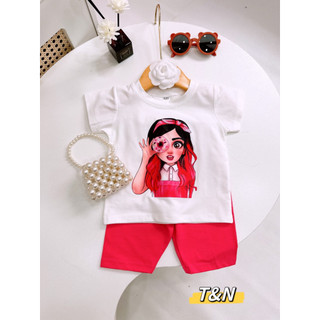 Bộ hè bé gái , sét bộ áo suông cotton cô gái phối quần legging dễ thương cho bé gái