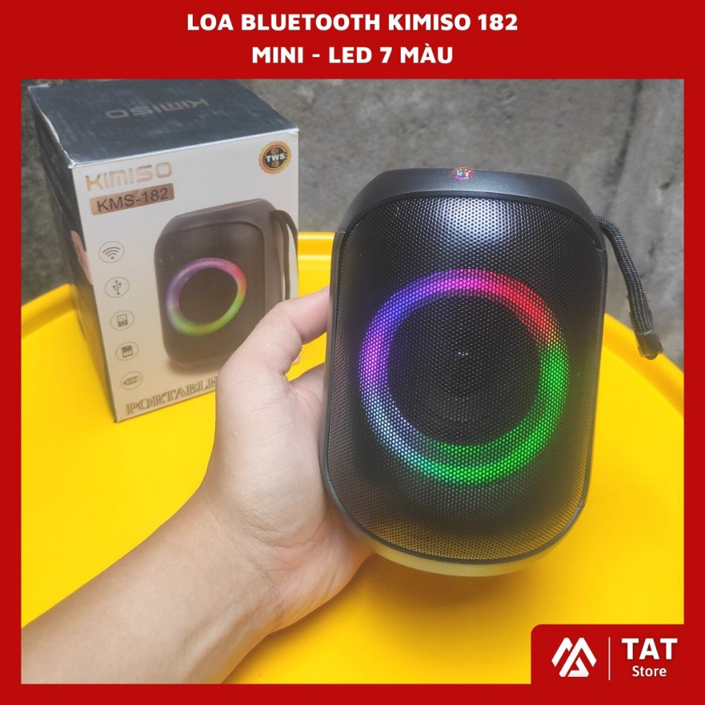 Loa Bluetooth Di Động Kimiso KMS - 182 Nhỏ Gọn, Âm Bass Siêu Căng, Led 7 Màu Nhảy Theo Nhạc