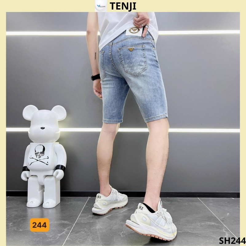 Quần short nam tenji sh244tj short jean nam xanh trơn wash phong cách tenji store 8