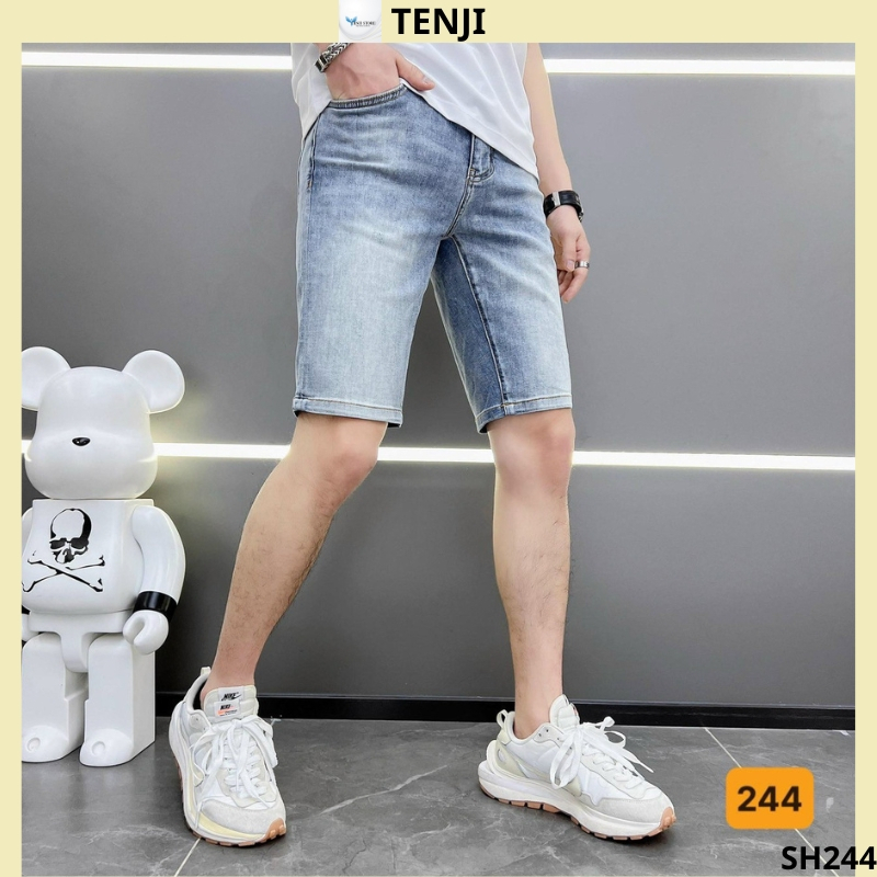 Quần short nam tenji sh244tj short jean nam xanh trơn wash phong cách tenji store 8
