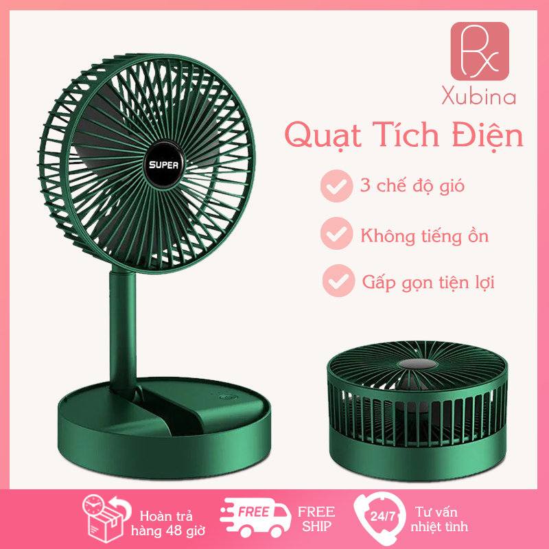 Quạt tích điện mini - 3 chế độ hoạt động màu xanh (Sản phẩm bao gồm:quạt+1 cáp USB+1 pin sạc Lithium)