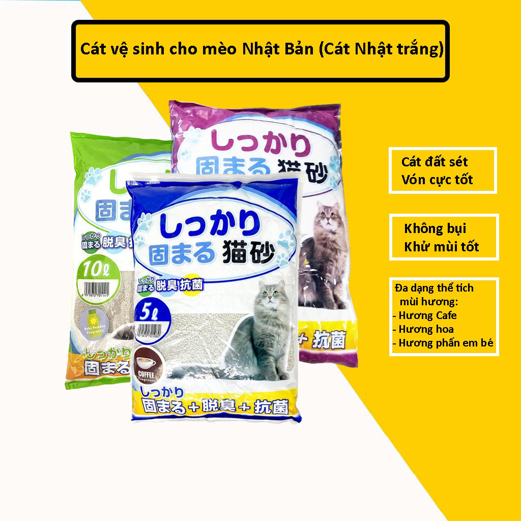 Cát vệ sinh cho mèo, Cát nhật trắng túi 18L mùi Cafe