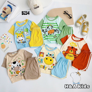 Bộ cộc tay thun lạnh hoạt hình minky mom chất vải mềm mát co giãn 4 chiều