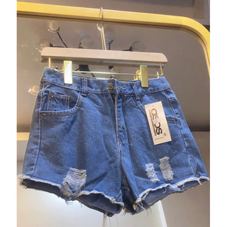 Quần short jeans lưng cao rách nhẹ