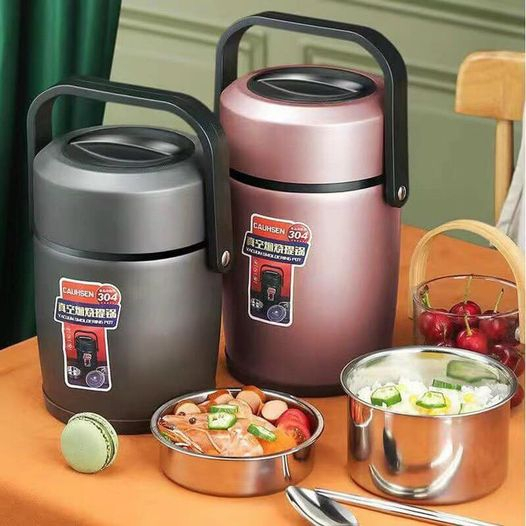 Cạp lồng giữ nhiệt Inox 304 3 ngăn 2 Lớp Chống Tràn Giữ Nhiệt màu bạc 1,6l