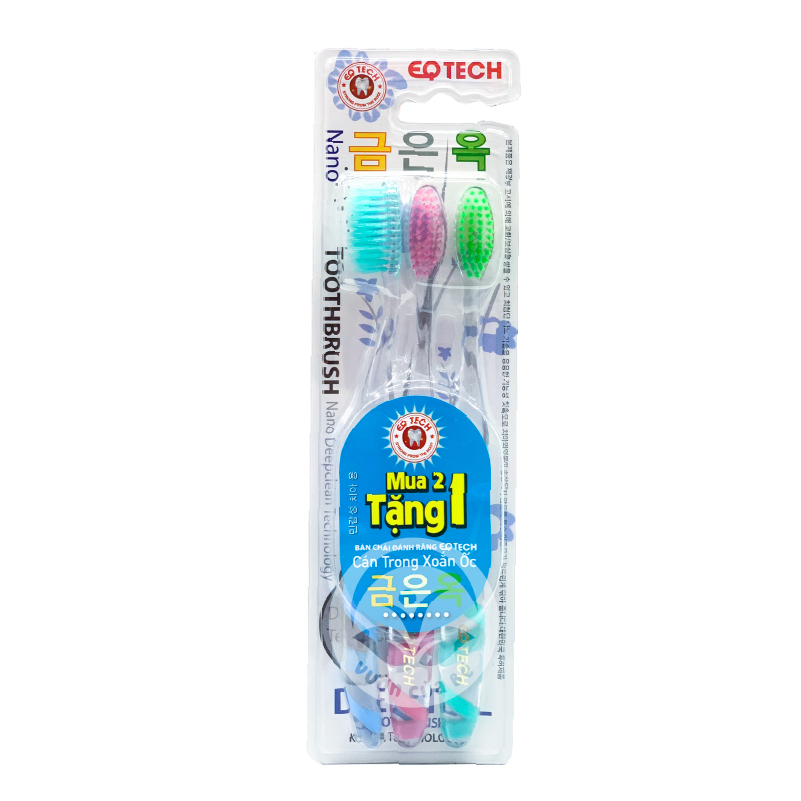 Bàn chải đánh răng giảm ê buốt EQ Tech cán trong xoắn ốc (Bộ 3 cái)
