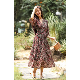 Đầm voan in hoa có cúc - LA0622.D01