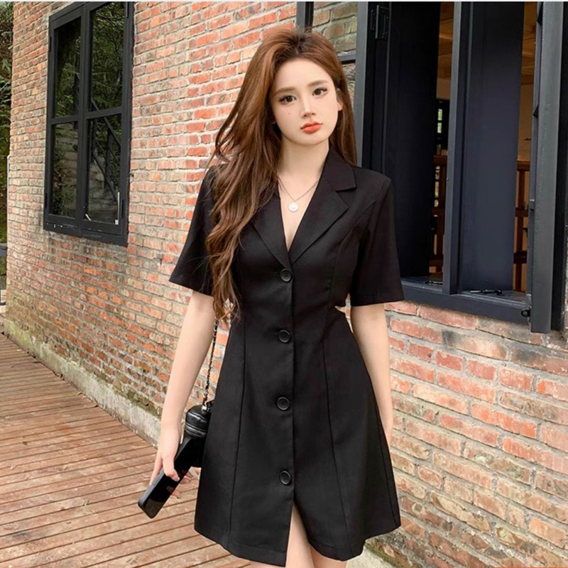 Đầm cổ vest basic 2 màu